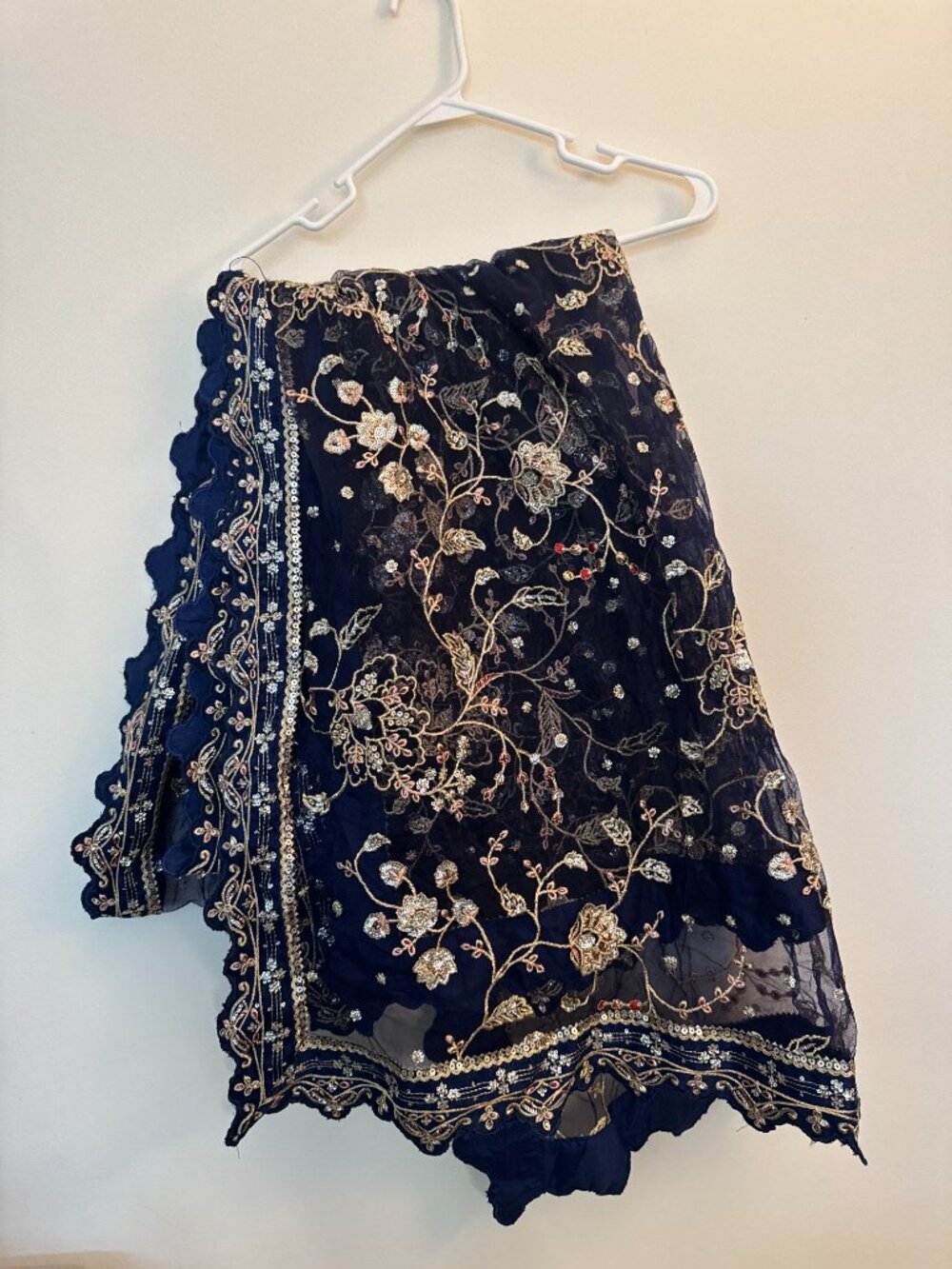 Elegant Navy Blue Embroidered Lehenga Set - Picture 10 of 12